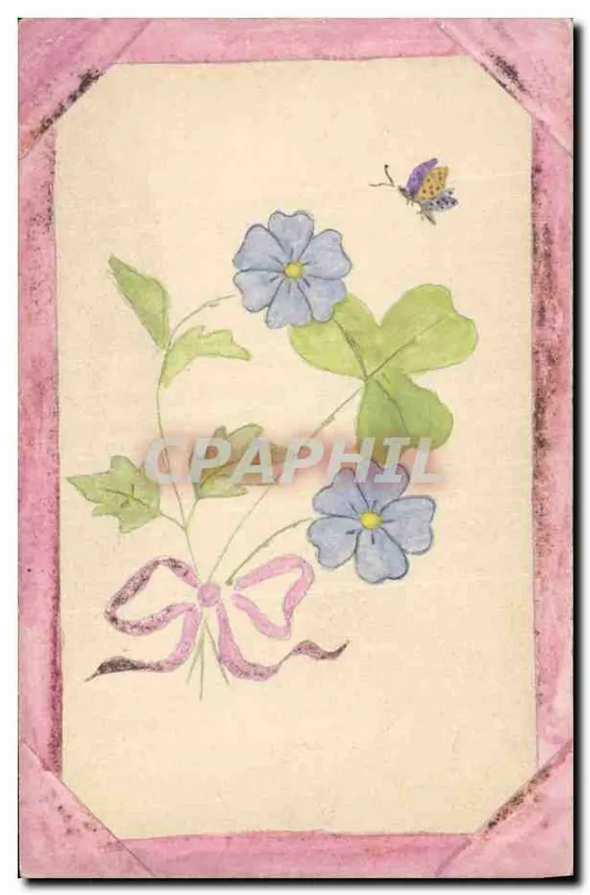 Kwiaty i motyl — ilustracja - Awers