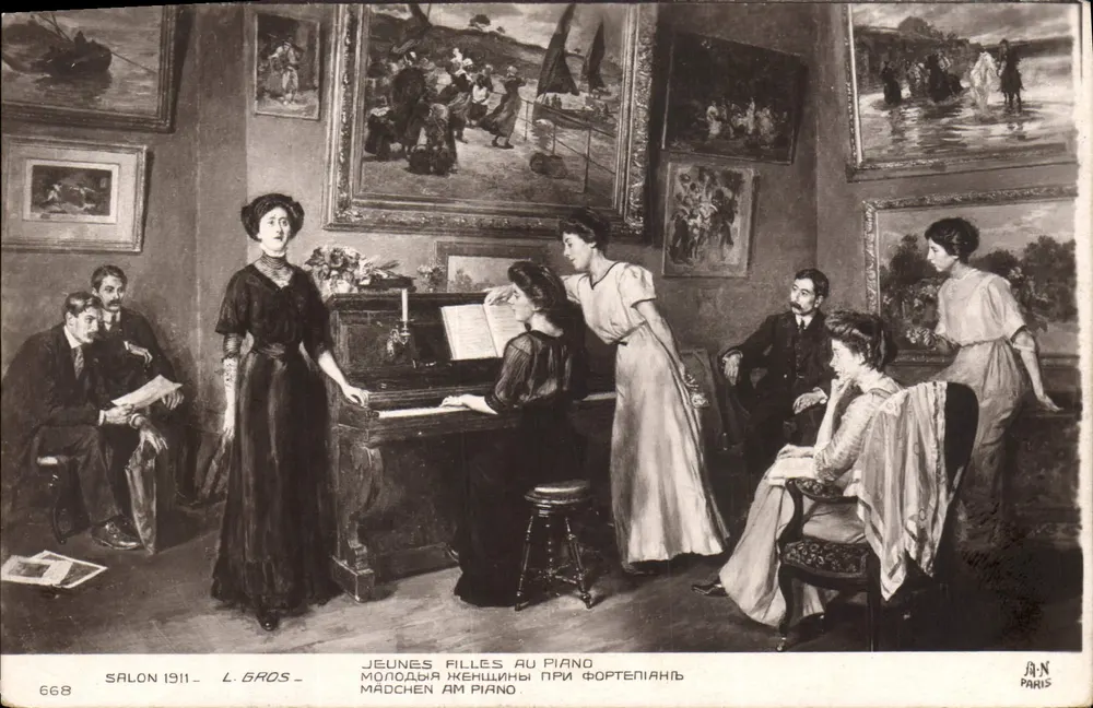 Junge Mädchen am Klavier — Salon 1911 — L. Gros — Verleger J.A.N. Paris, n° 668 - Vorderseite