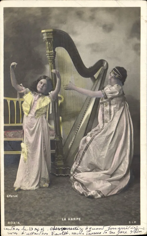 Deux jeunes femmes avec harpe — scène de musique — éditeur H. Manuel, n° 803/A - Vorderseite
