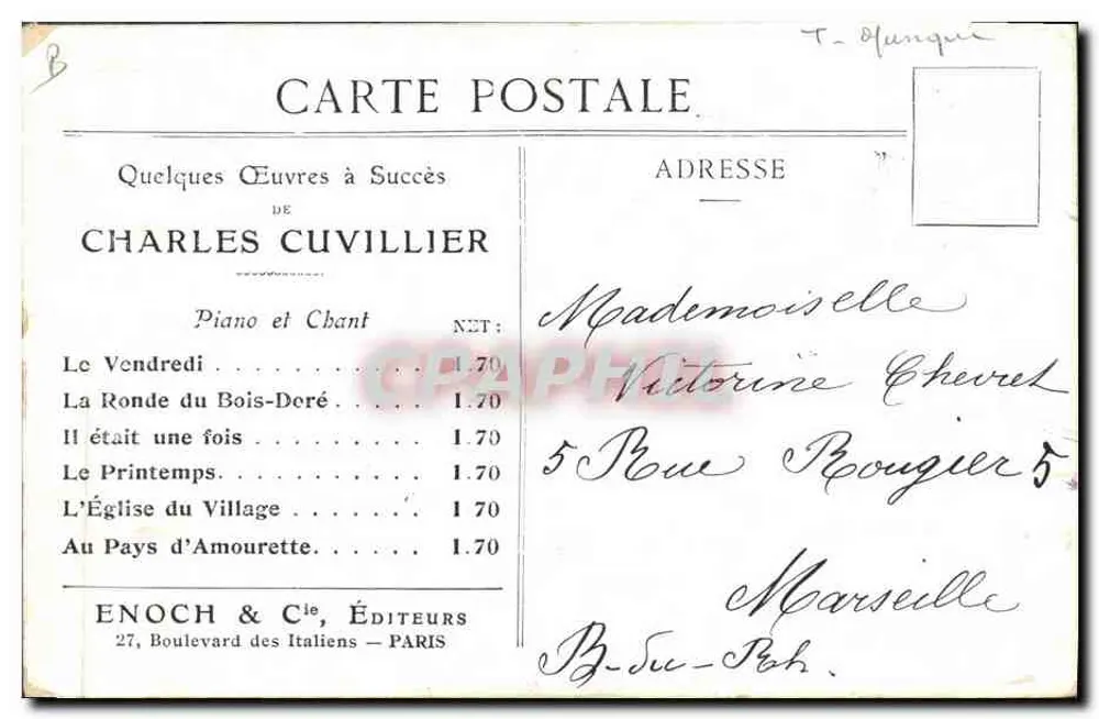 Charles Cuvillier — Portrait mit Musik — Enoch & Cie, Paris - Rückseite