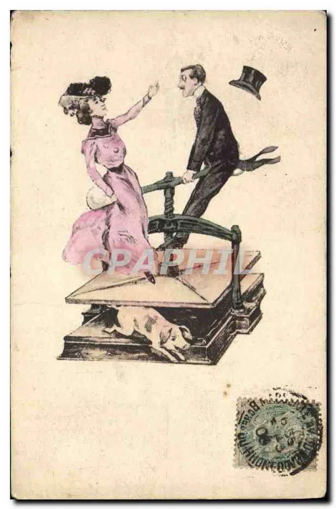 Humoristische Szene — Frau in rosa Kleid und Mann in Anzug — Verlag 'Levelezö-Lap', Serie 3318 - Vorderseite