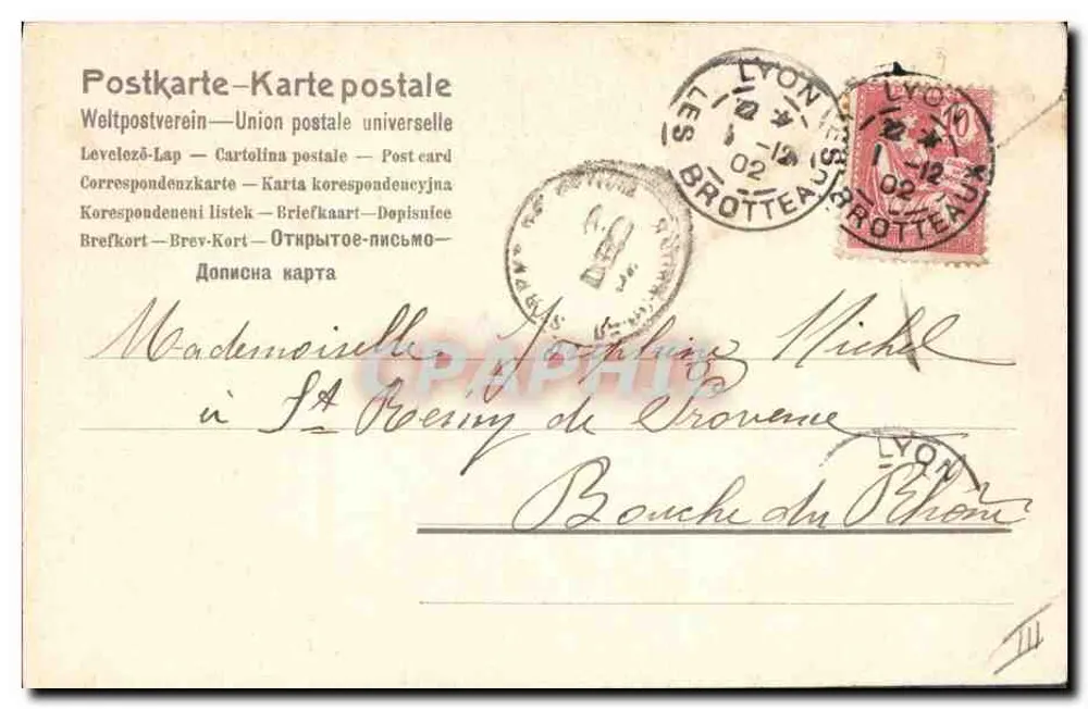 Frau in Kleidung mit Verzierungen — Szenen aus einer Farm mit Schweinen — Verlag A. Michel, n° 1098 - Rückseite