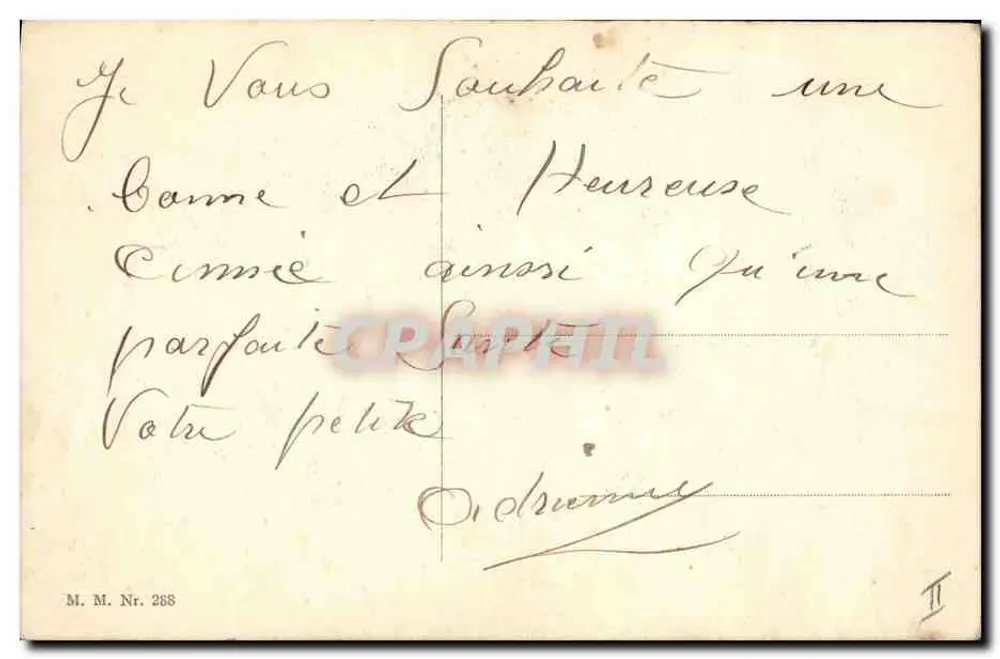 Criança em cesta de visco — carta de boas-vindas — M. M. Nr. 288 - Verso