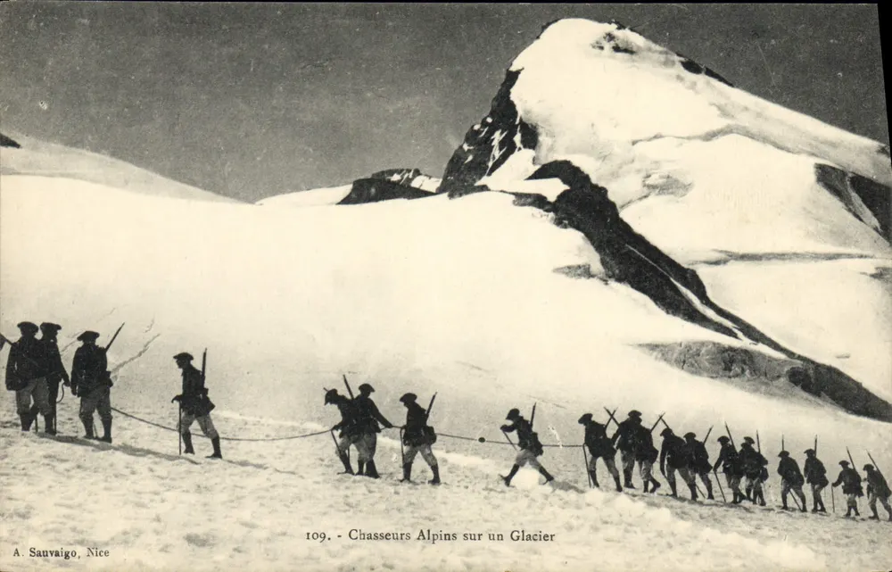 Alpine Jäger auf einem Gletscher — A. Sauvaigo, Nice, n° 109 - Vorderseite