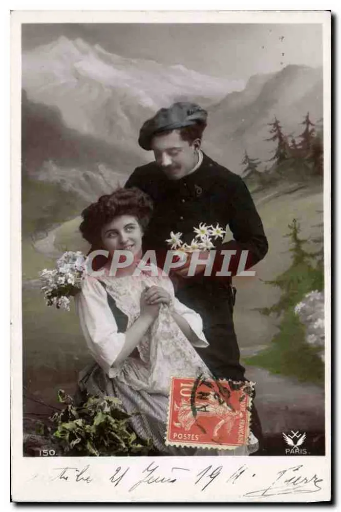 Paar in den Bergen — Landschaftsszene im Freien — Verlag Paris, Nr. 150 - Vorderseite