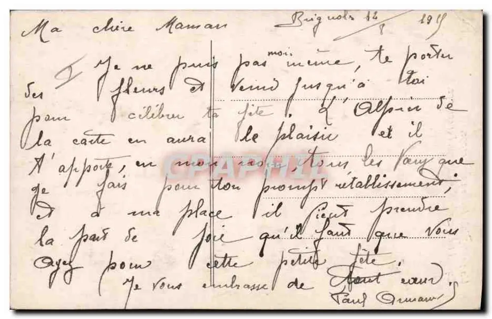 Alpino in uniforme — soldato con mazzo di fiori — editore Huwellette n°1576 - Verso