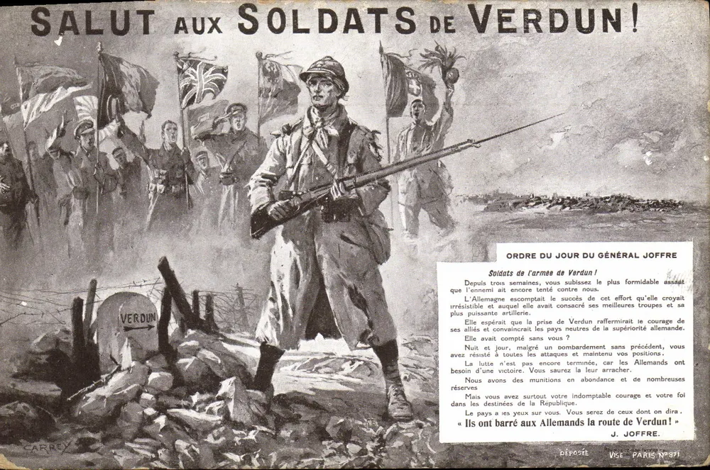 Grüß Gott den Soldaten von Verdun! — Patriotische Plakat — Carrey, Nr. 871 - Vorderseite
