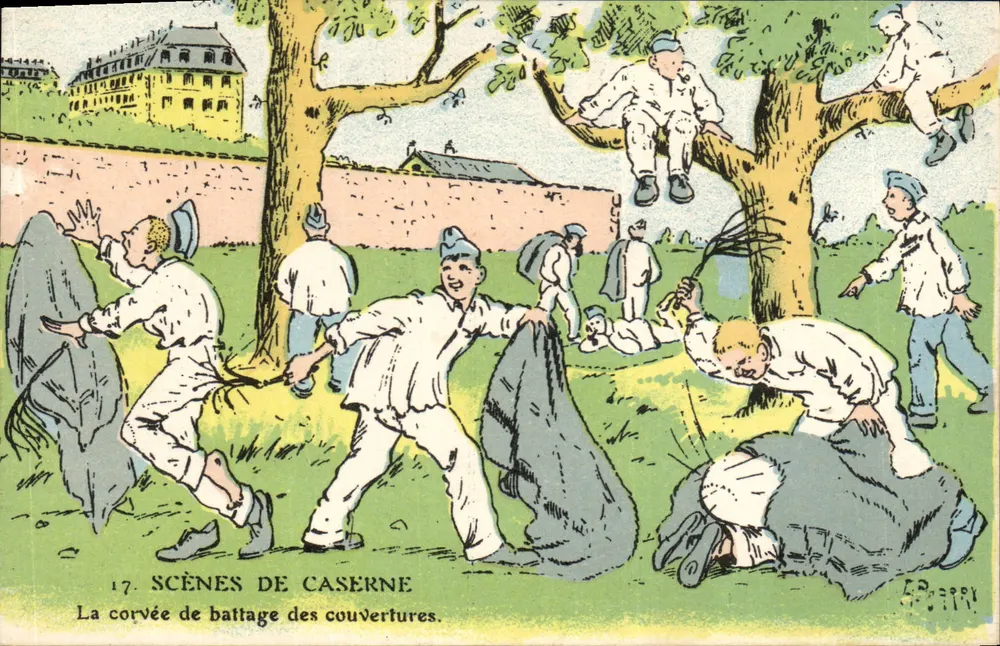 Militärszenen — Die Arbeit des Deckenbattens — Verlag E. Poupée, Nr. 17 - Vorderseite