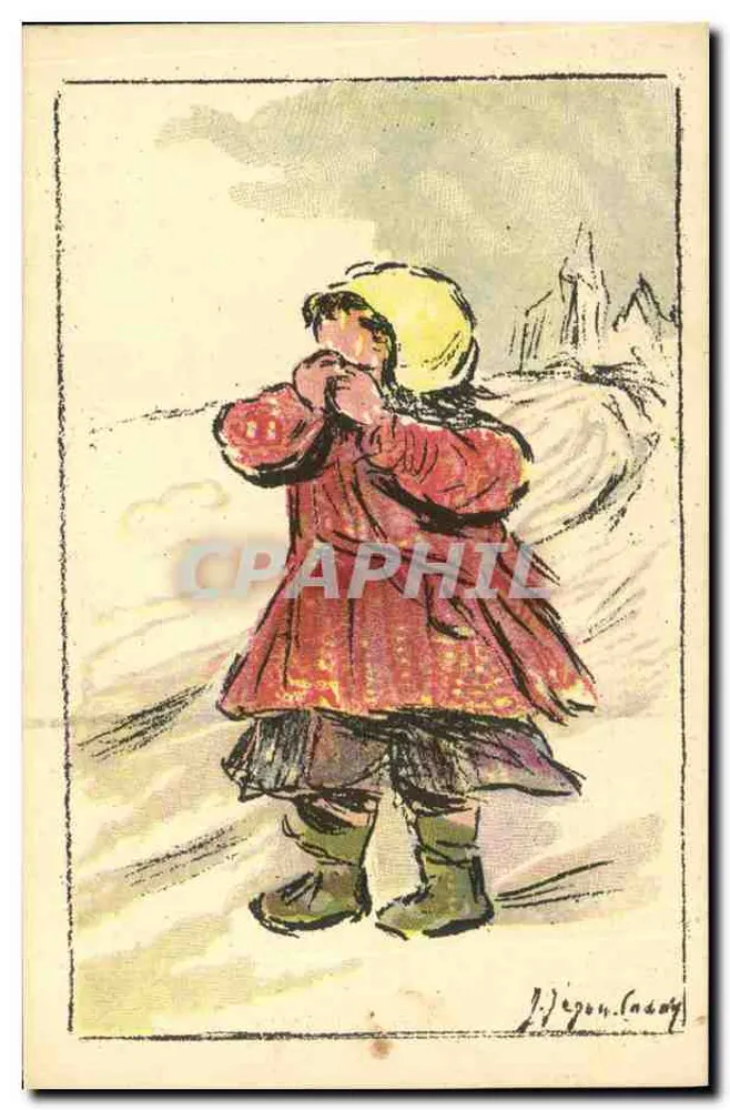 Kind in Winterkleidung — Berg im Hintergrund — J. Jégon-Lasay - Vorderseite