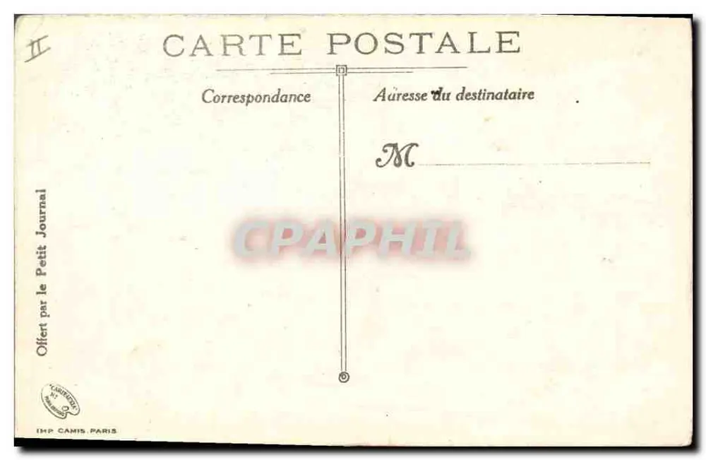 Scène de combat — soldat français tirant depuis un canon, un camarade blessé à terre — éditeur IMP. CAMIS PARIS - Verso