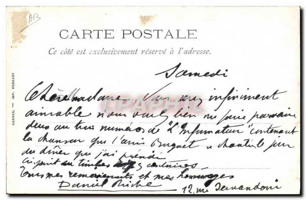 Die Hochzeit — Szene aus dem ersten Akt — Vaudeville von Herrn Daniel Riche und Arthur Bernède - Rückseite