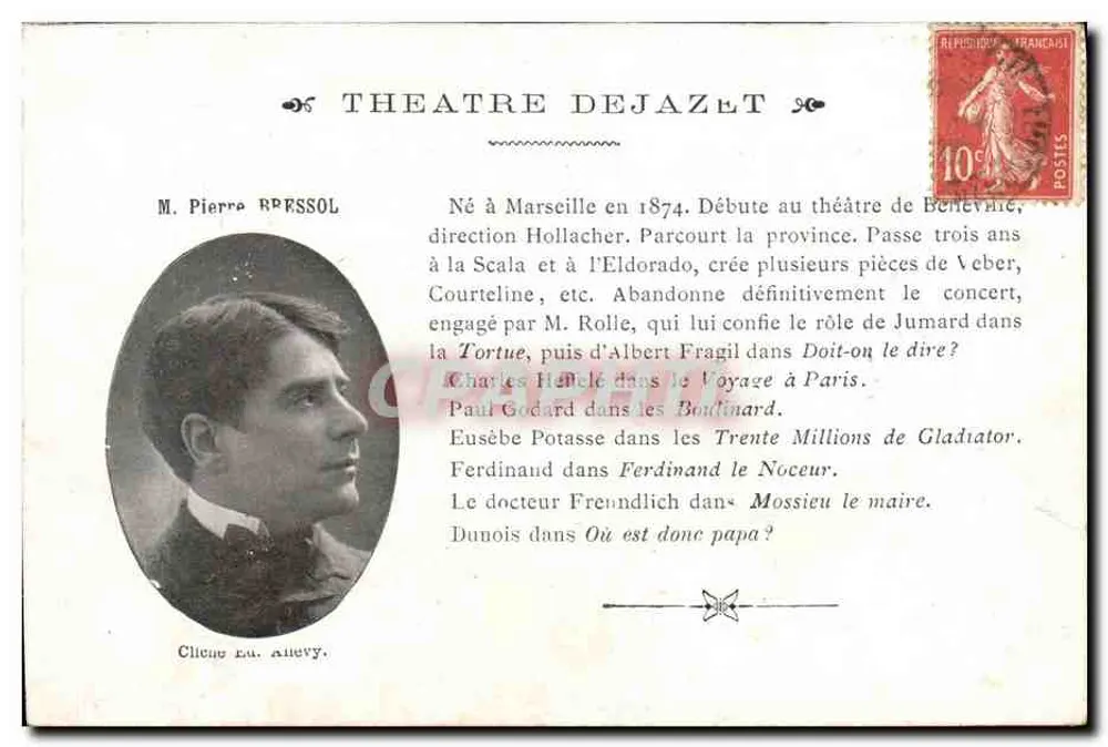 M. Pierre Ressol — Attore al Teatro di Jazet — Cliché Ed. Anevy - Recto