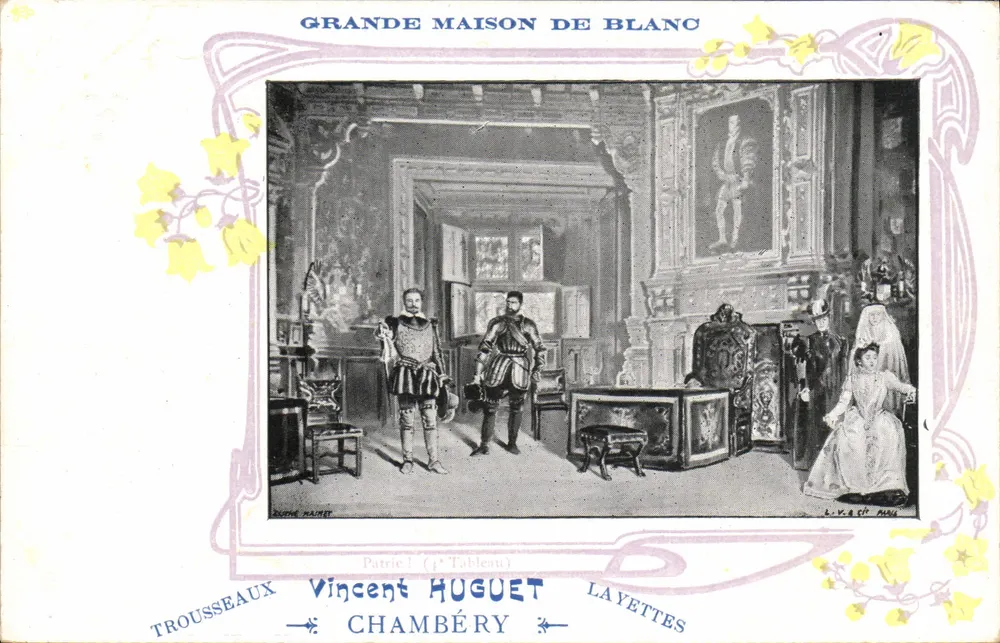 Grande Maison de Blanc — Theater Szene mit Kostümierten Charakteren — Verlag Vincent Huguet, Trousseaux, Chambéry - Vorderseite