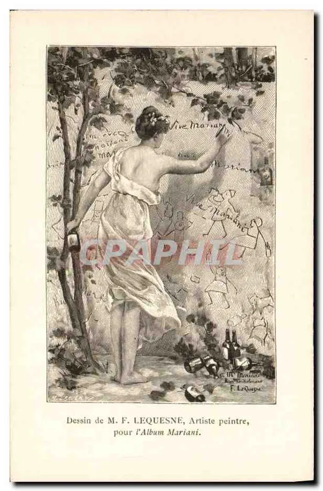Nackte Frau in einem Weinberg — Zeichnung für das Album Mariani — F. Lequesne - Vorderseite