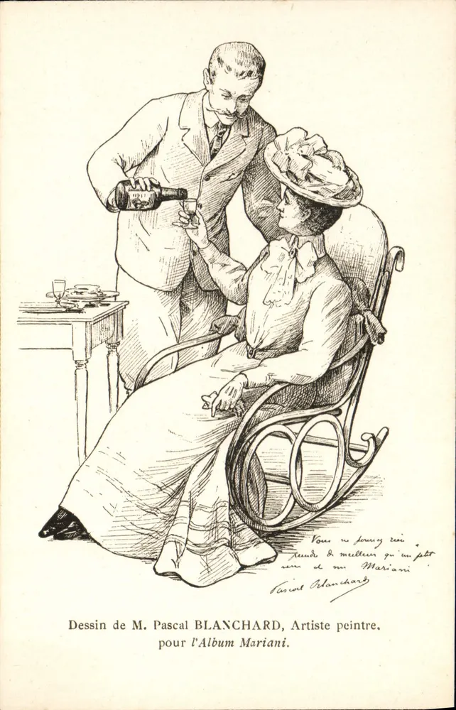 Parlorszene — Zeichnung von Pascal Blanchard für das Album Mariani — Verlag Mariani, n° A/1 - Vorderseite
