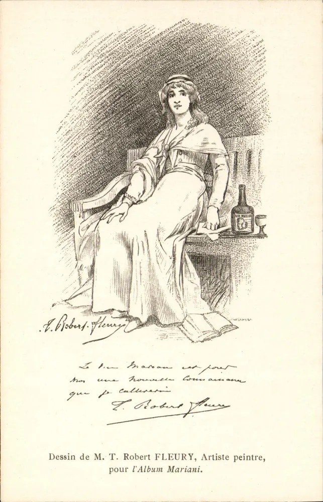 Sitze Frau — Zeichnung für das Album Mariani — Zeichnung von M. T. Robert Fleury - Vorderseite