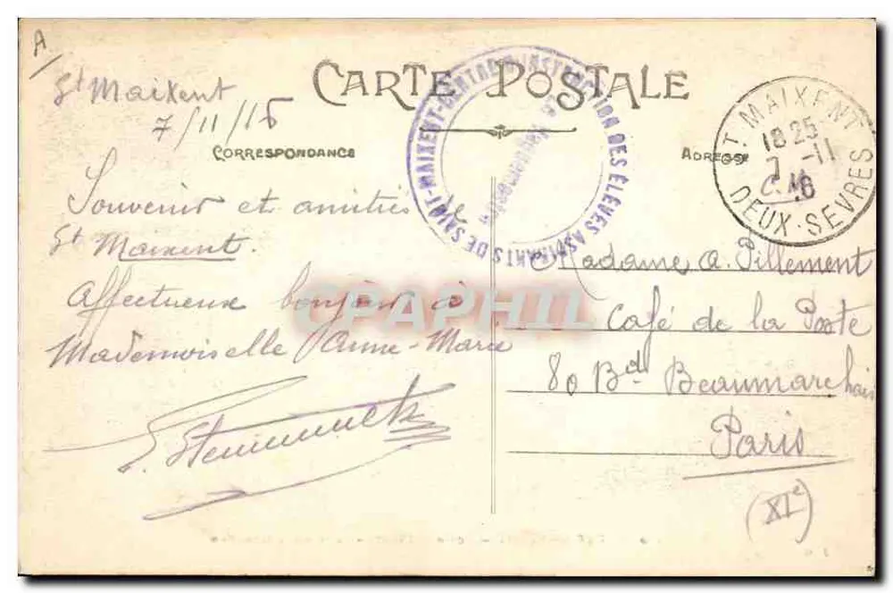 Saint-Maixent — Militärschule — Spielraum — J. Gaudin, Verlag Nr. 100 - Rückseite