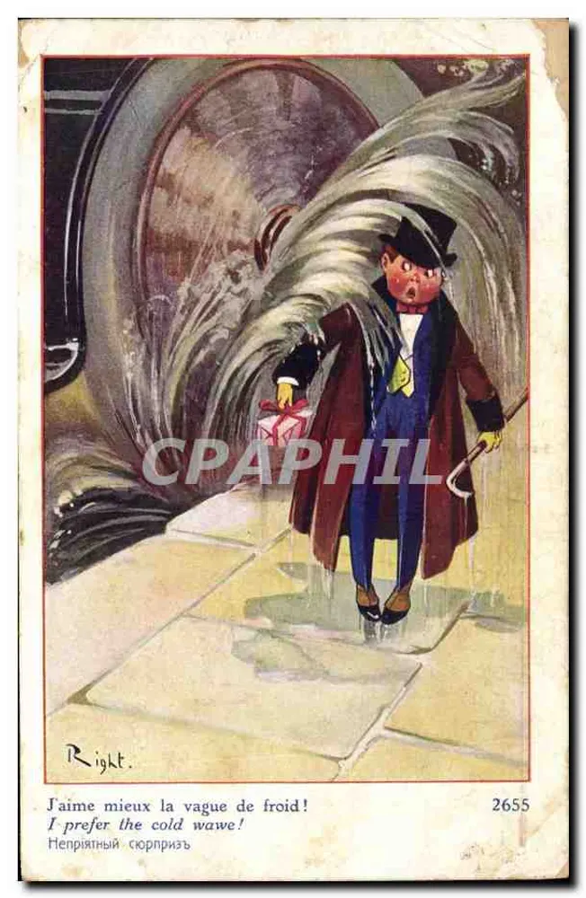Mann in Mantel und Hut — in einer Schneesturm — Verlag Right, Nr. 2655 - Vorderseite