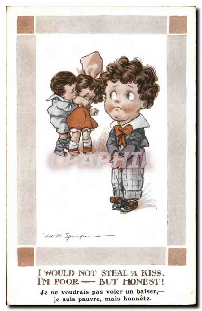 Kind, das von einem Kuss überrascht wird — Fred Spurgin — British Art Co., Florence House, London - Vorderseite