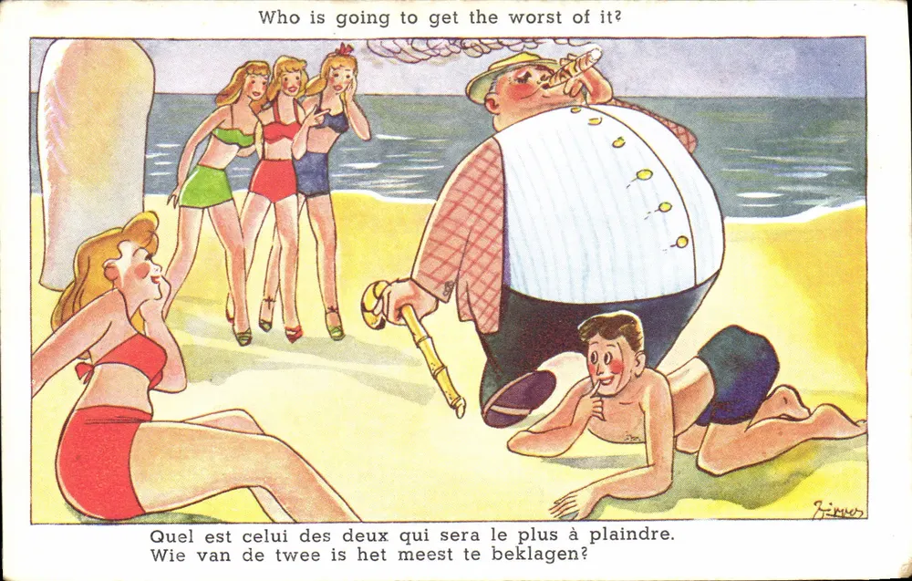 Carta postal humorística — praia — editor Lion, n° 324 - Frente