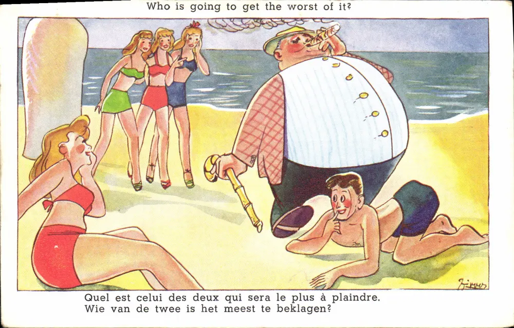 Carta postal humorística — praia — editor Lion, n° 324 - Frente