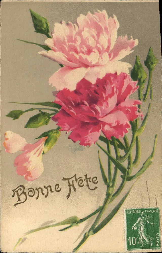 Kwiaty pivoine — Wesołych Świąt — Republika Francuska, znak 10c - Awers