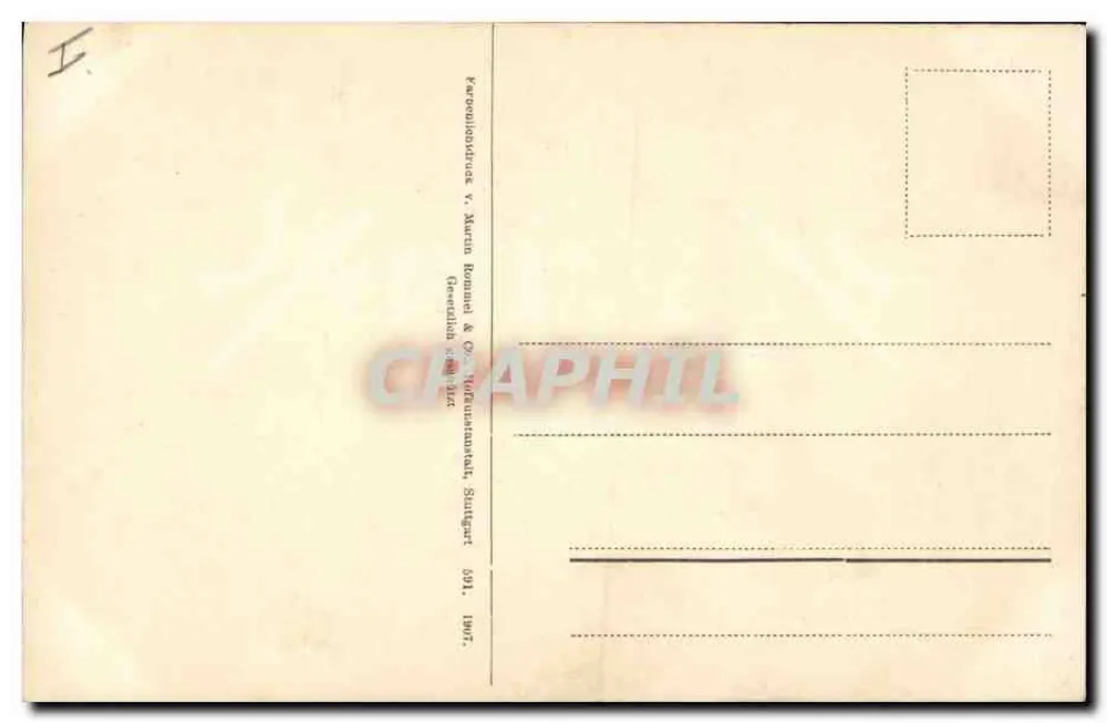 Wieczny Miłość — ilustracja rośliny z fioletowymi kwiatami — wydawca Martin Rommel & Cie, Stuttgart - Rewers
