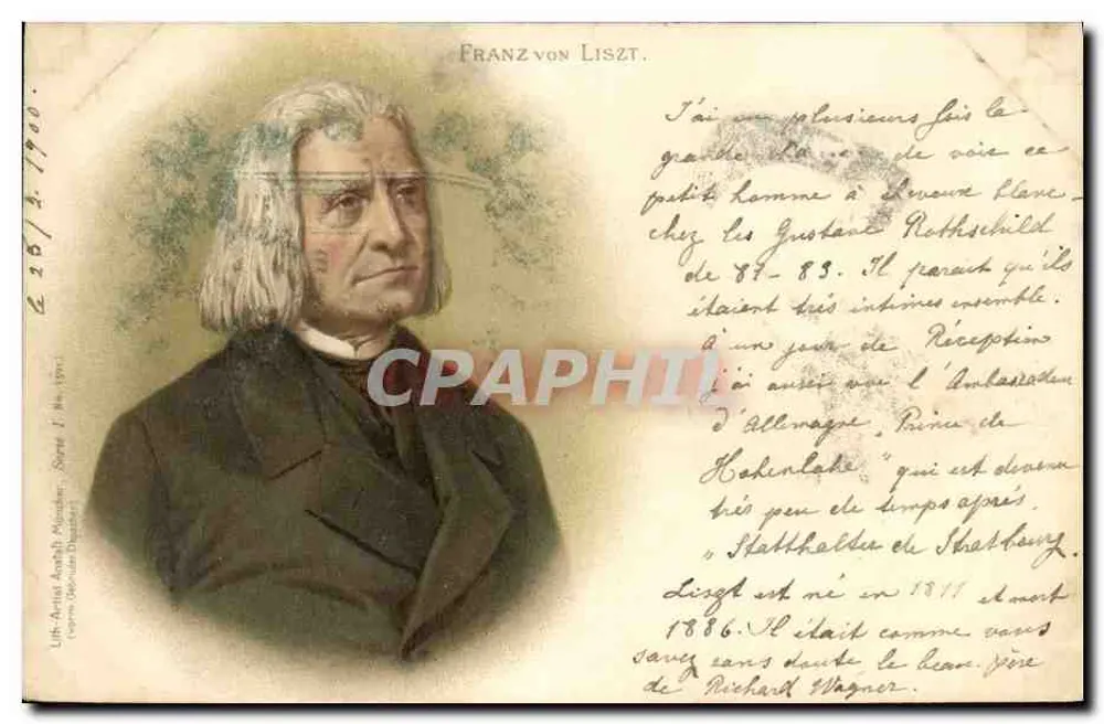 Franz von Liszt — portrait — Lith. Artist Arnold Mendel, Série I, n° 2614 - Frente