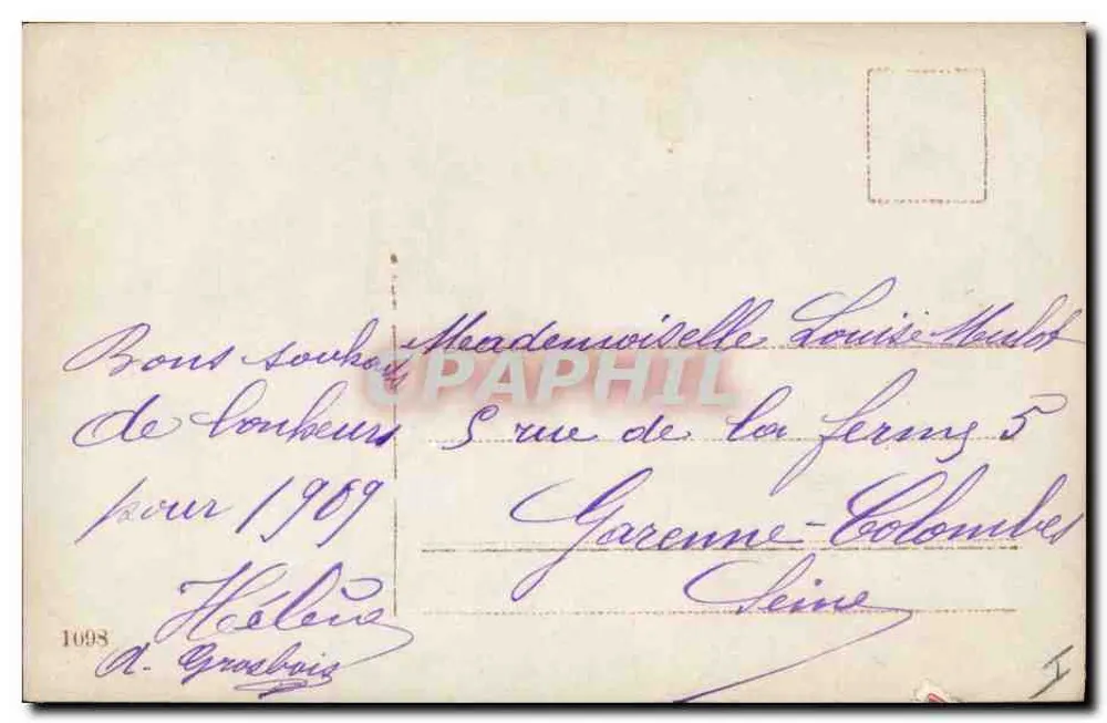 Dois crianças com folhas de trêfola e porcos — FAS — n°1098 - Verso