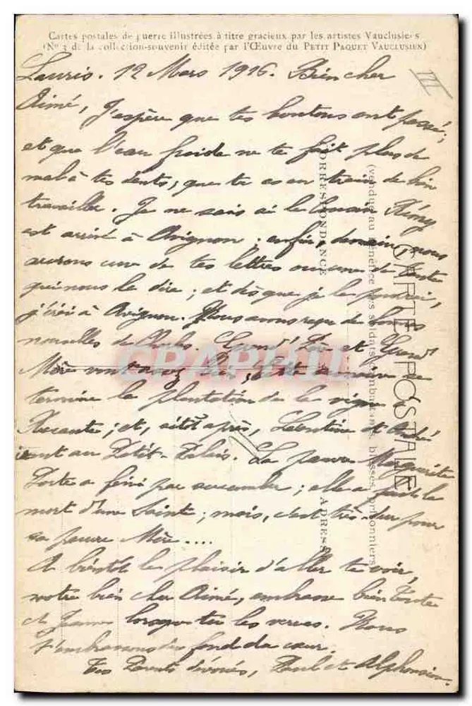 Schützengraben der Allige in der Champagne — Für das « Petit Paquet Vauclusien » — S. Montagne, August 1915 - Rückseite