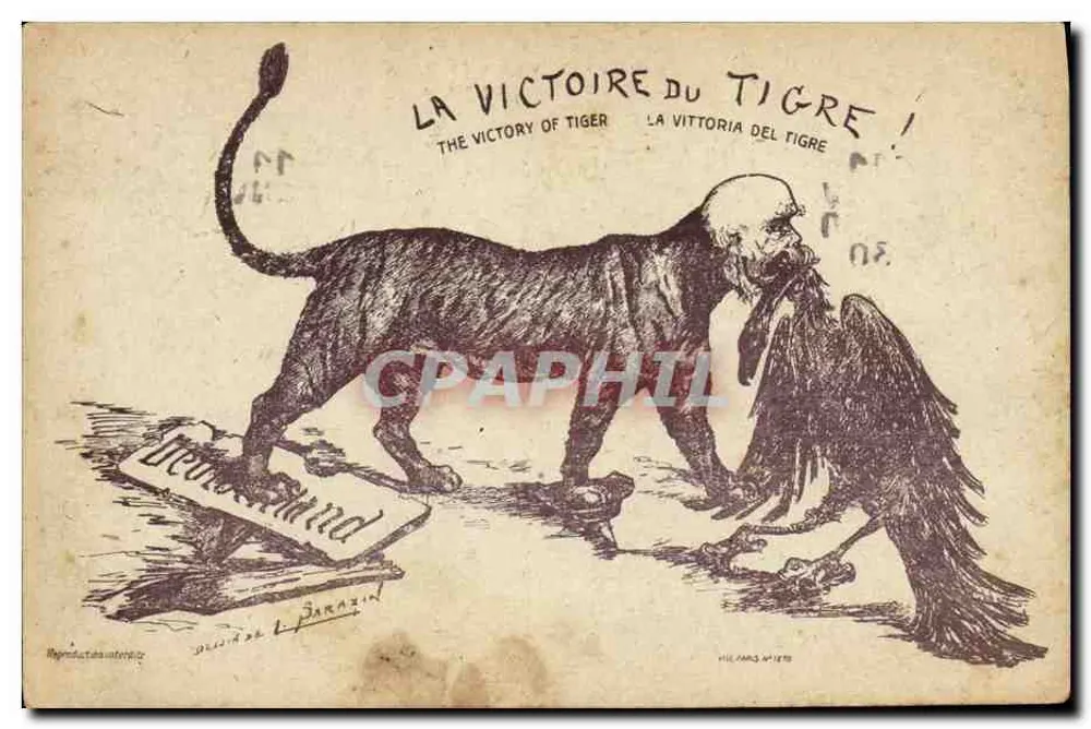 Sieg des Tigers — Politische Karikatur — Zeichnung von L. Parazin, Verlag G. M. Paris - Vorderseite