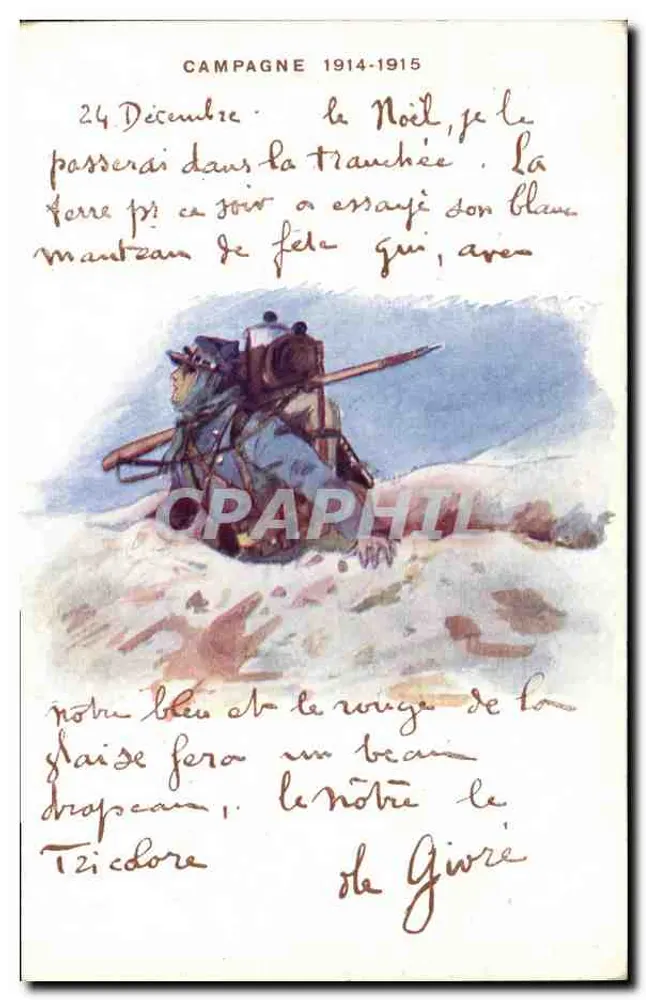 Soldato in trincea in inverno — Campagna 1914-1915 — Imp. Matchphill, Parigi - Recto