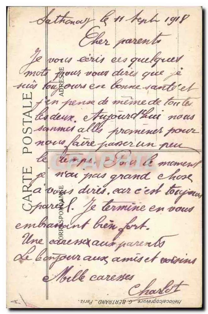 Le Vrai Poilu — Soldado em posição de combate — Imp. Artística G. Bertrand, Paris - Verso