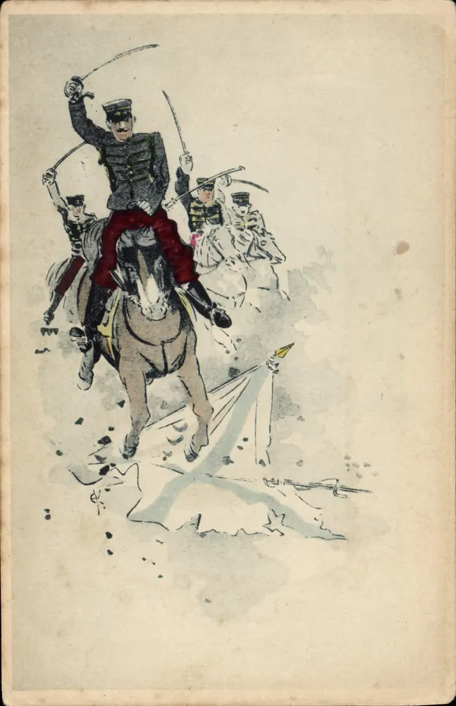 Carga de Cavalaria — Ilustração Militar — Union Postale Universelle - Frente
