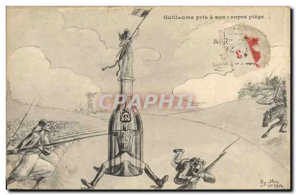 Guillaume preso em seu próprio armadilha — caricatura política — Ry-Mas, 1914 - Frente