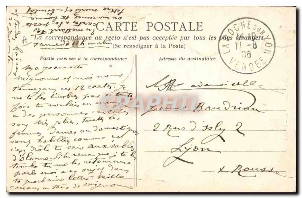 Les Sables-d'Olonne — Um beijo para o ausente — Ancien Aminaud, N° 1193 - Verso