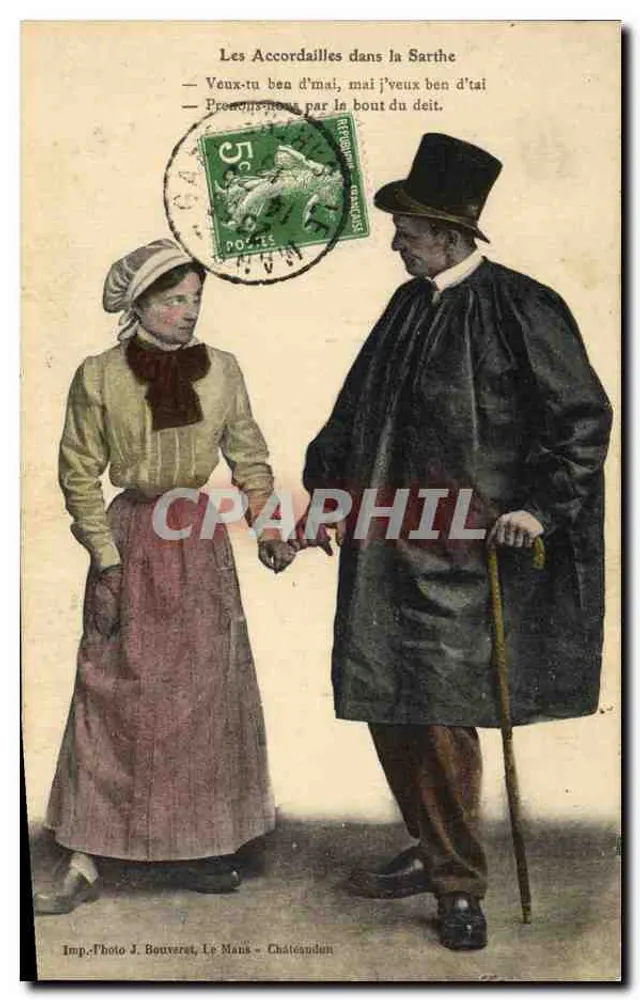 Les Accordailles en la Sarthe — Imp. Photo J. Bouveret, Le Mans — número de serie no visible - Anverso