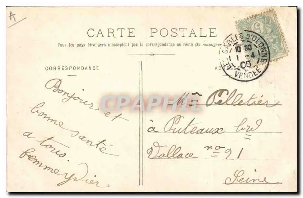 Les Sables d'Olonne — lächelnde Frau mit offenen Händen — Sammlung Léon Arnaud, N° 130 - Rückseite