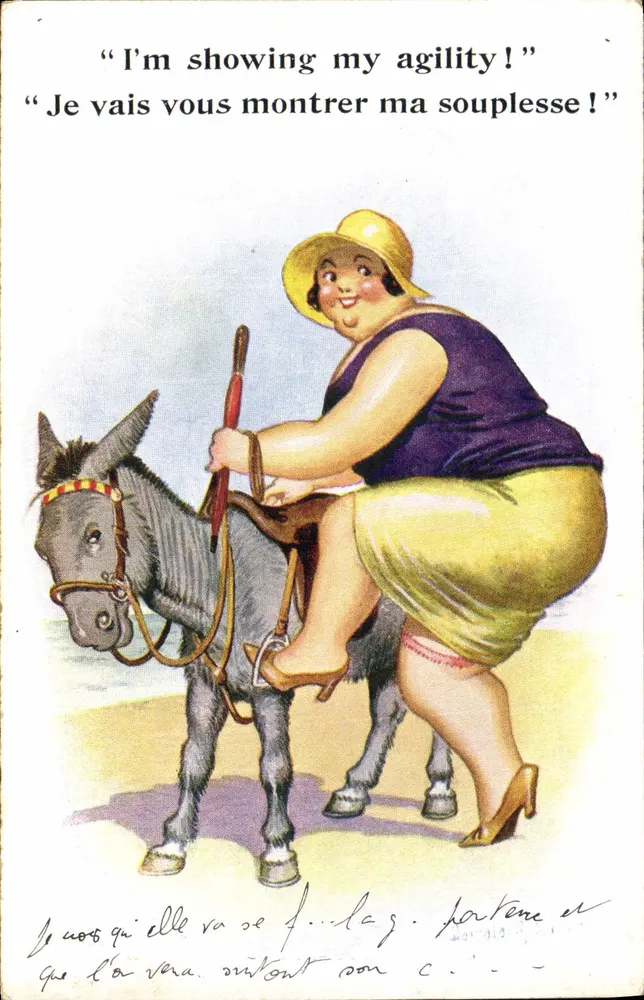 Frau auf Esel — Komisch — Inter-Art Co., Barnes, London, Serie 7284 - Vorderseite