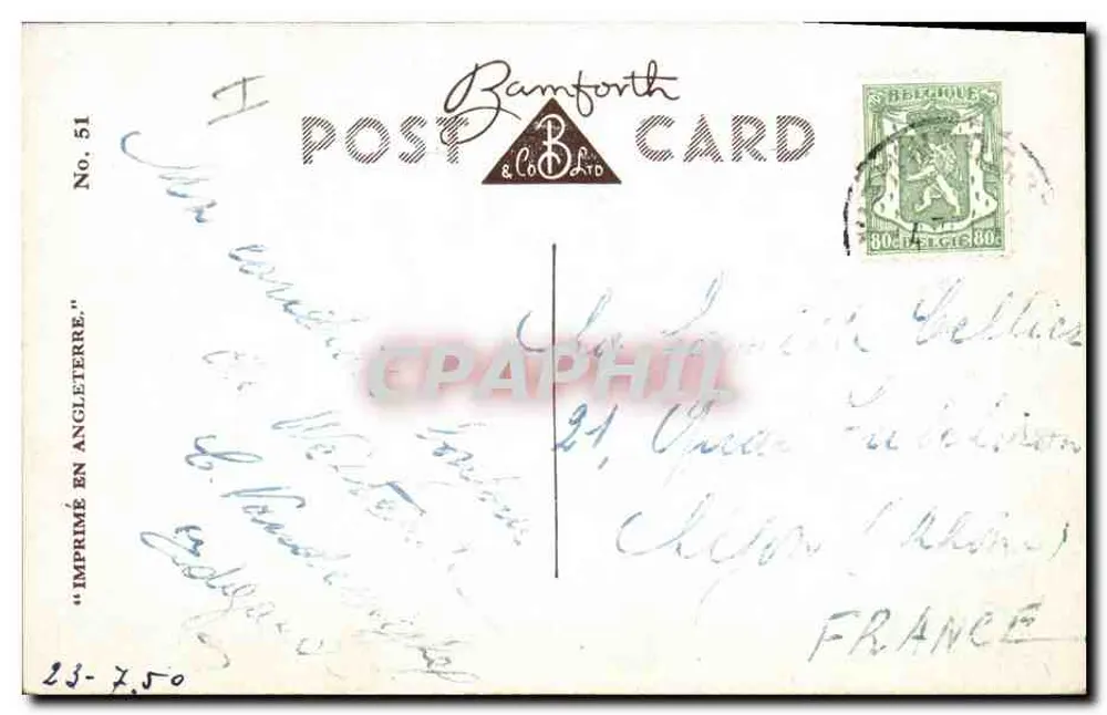 Família e crianças com sorvetes na praia — Bamforth & Co. Ltd, No. 51 - Verso