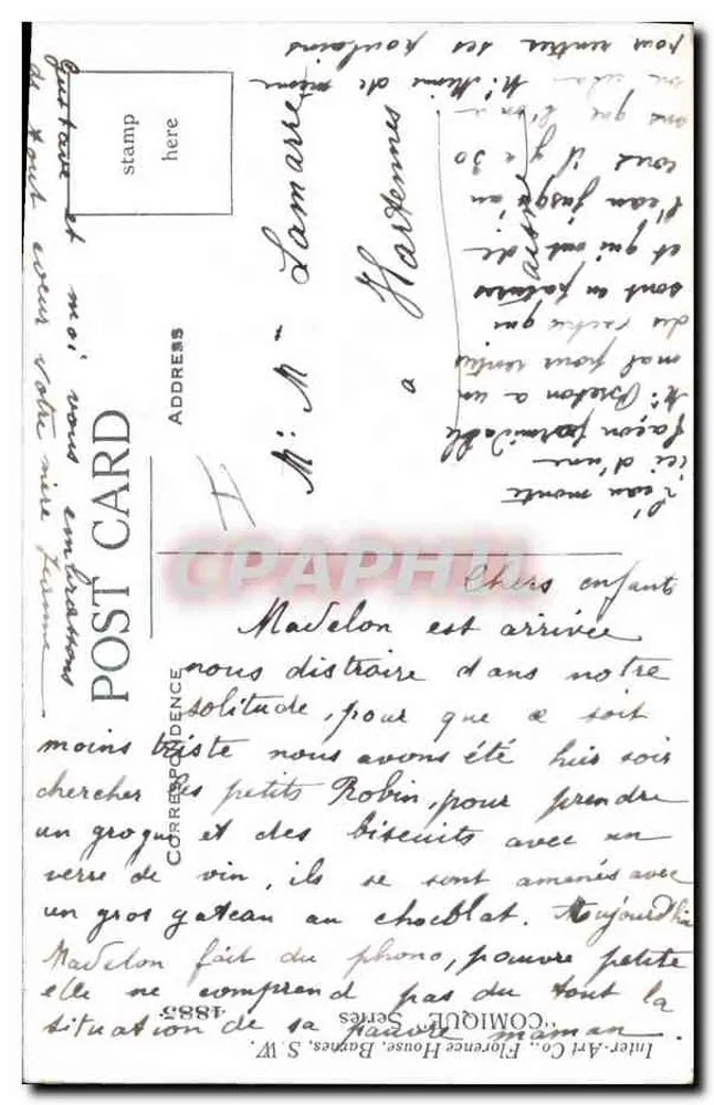 Kind in gestreiftem Schlafanzug — Feder gefunden im Bett — Verlag Florence House Co. Nr. 4885 - Rückseite