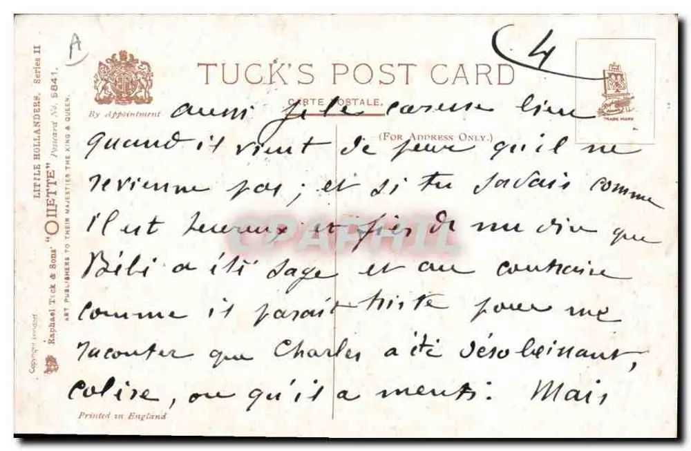 Liebende in niederländischem Kostüm — Tuck's Post Card, Serie II, n° 5841 — von G. Shepherd - Rückseite