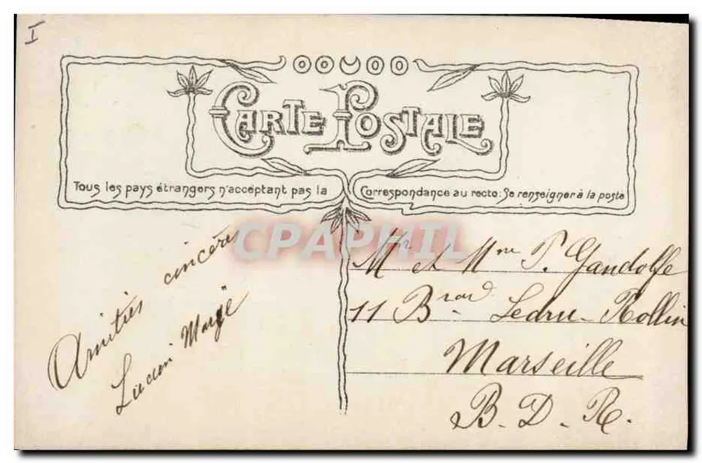 Bukiet fiołków — wydanie C. G. Paris — nr 3366 - Rewers