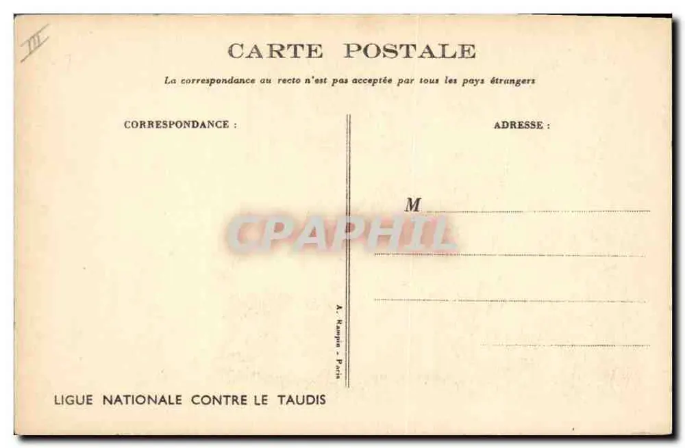 Criança e porco na cozinha — ilustração de Roullot — Ligue Nationale Contre le Taudis - Verso