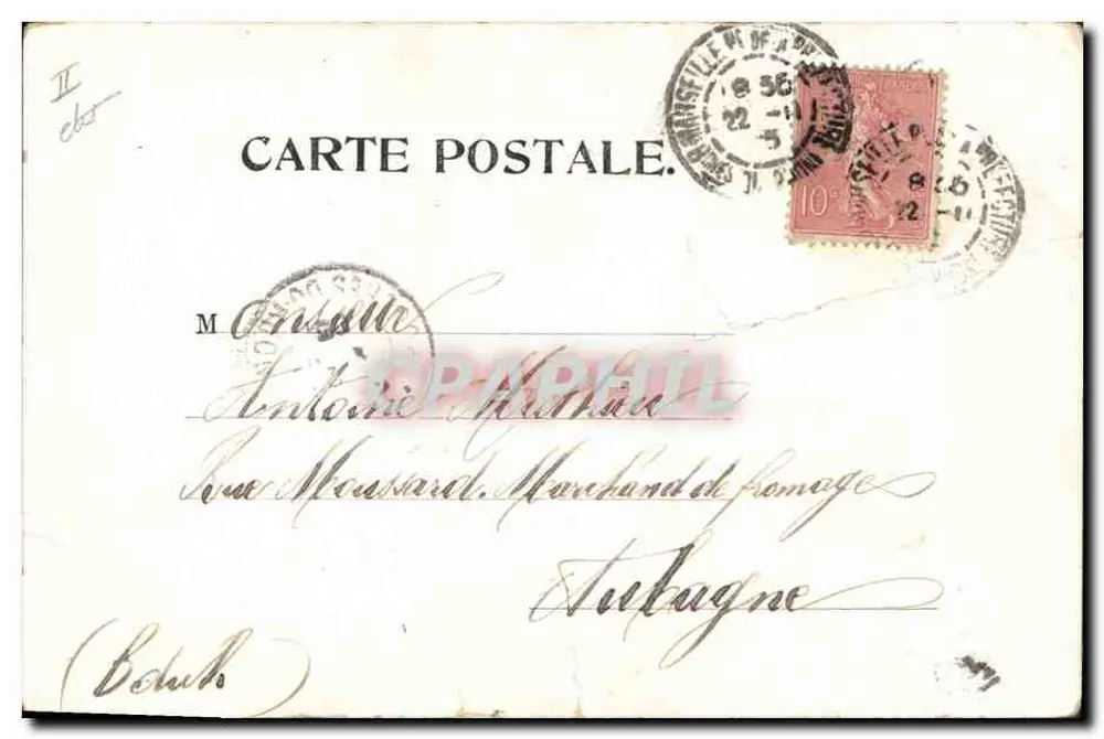 Porc en costume — assis sur un banc avec un parapluie et un sac de 50000 francs — éditeur G. BONVILLIEN, n° 260 - Verso