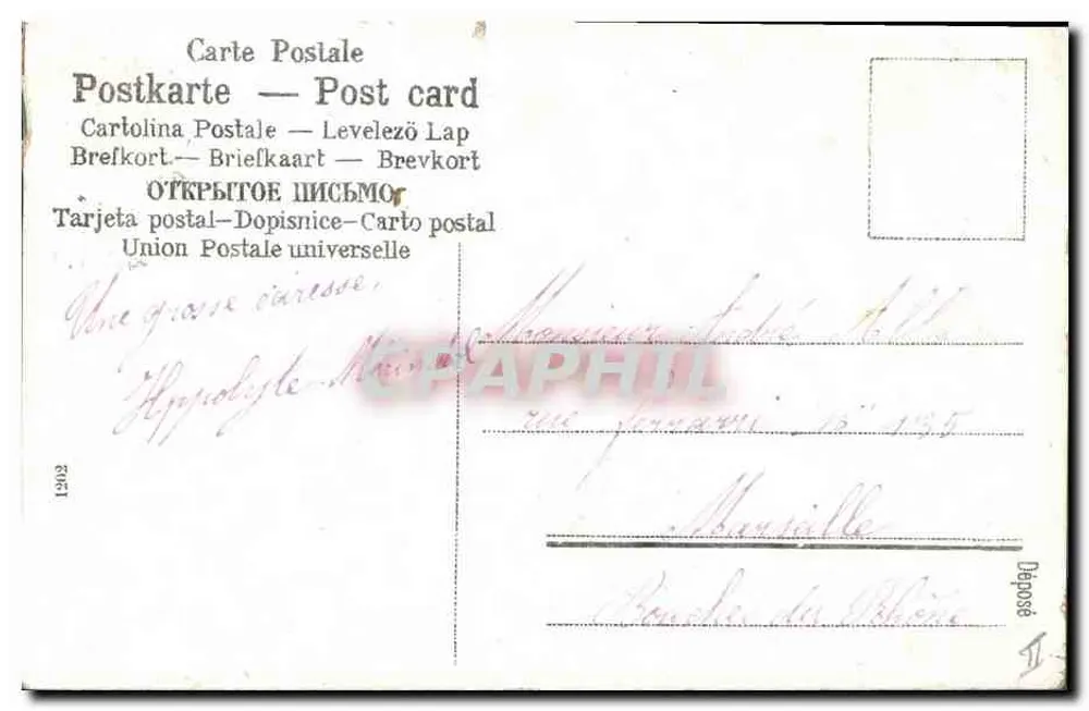 Chercheur de trésors — petit ange avec un porcelet et un panneau « Meilleurs Vœux » — éditeur anonyme, n° de série non visible - Verso