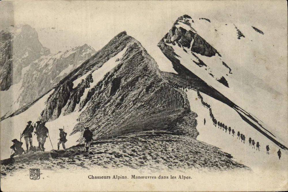 Alpine Jäger. Manöver in den Alpen. - Vorderseite