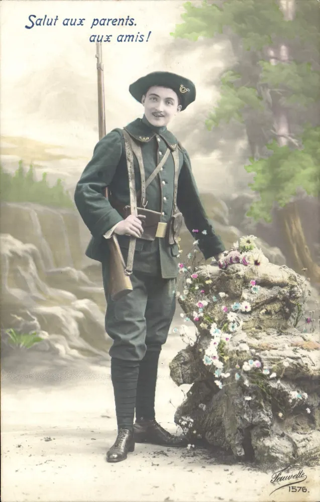 Soldado em uniforme — paisagem com cachoeira — Hauvette 1576 - Frente