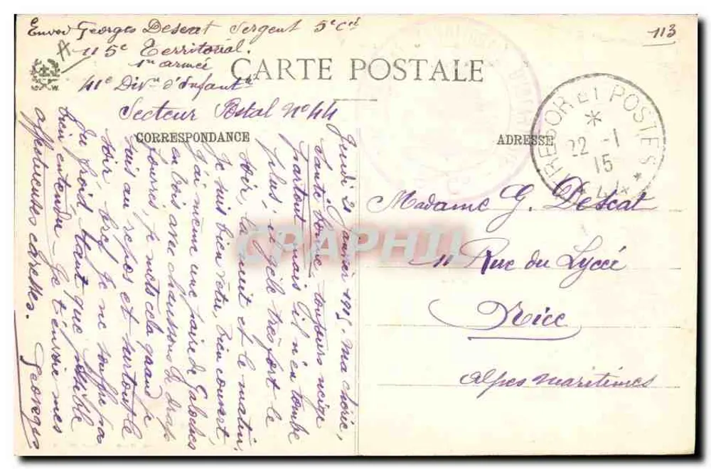 Soldaten auf dem Marsch — Mobilisierungstag — N° 9608 — Alès, Frankreich - Rückseite