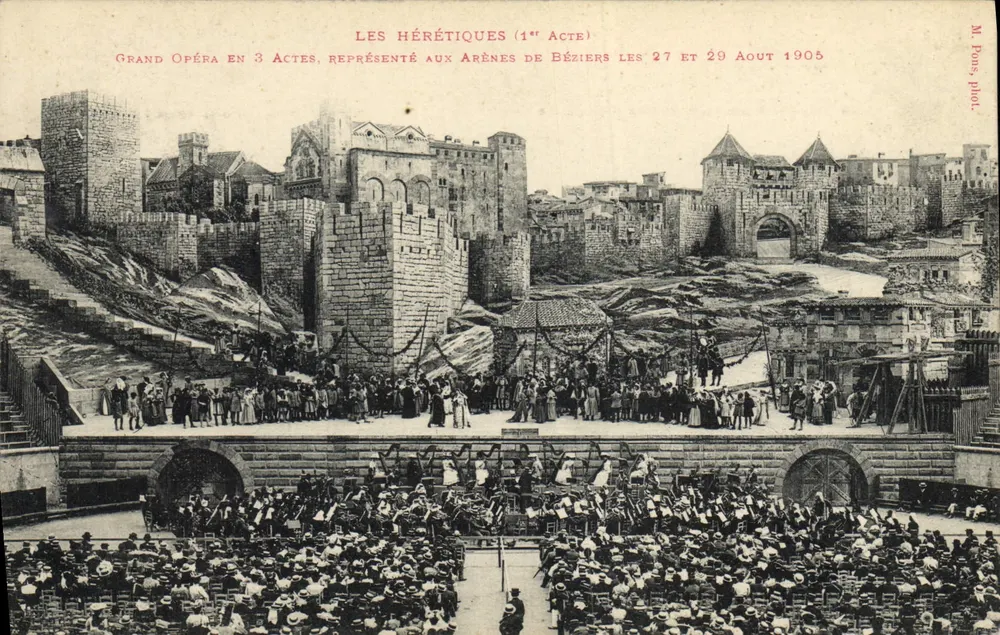 Die Ketzer (1. Akt) — Großes Opern in 3 Akten, gespielt in den Arenen von Béziers am 27. und 29. August 1905 — M. Pons, phot. - Vorderseite